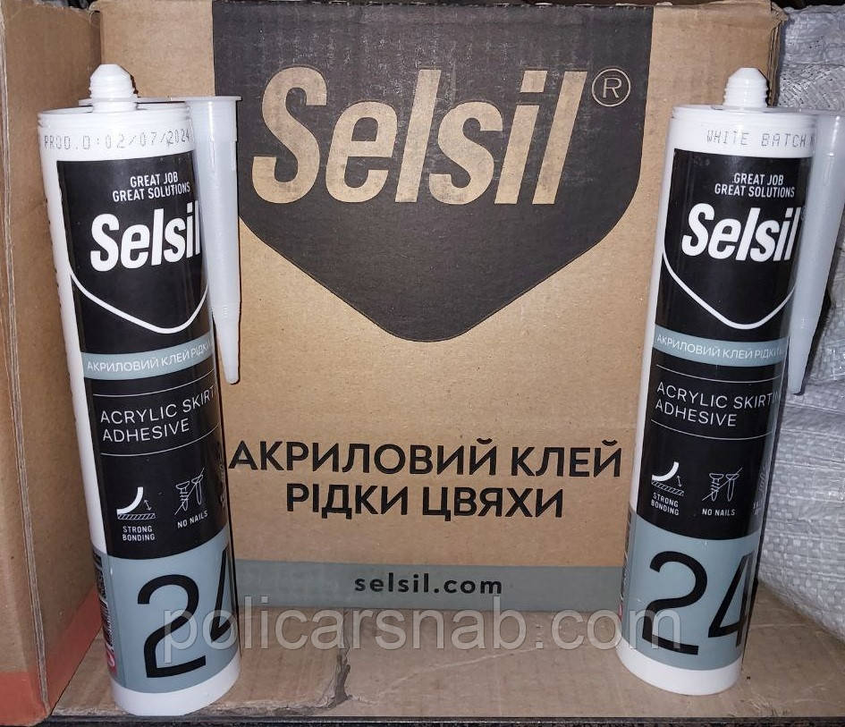 Клей акриловий монтажний універсальний Рідкі цвяхи Selsil Acrylic Skirting 24 білий 280 мл, фото 1
