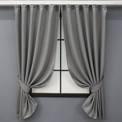 Комплект (2шт. 1,3х1,7м.) коротких штор, льон-блекаут "Льон Мішковина". Колір сірий. Код 1797ш 35-0380