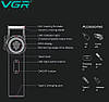 Акумуляторна машинка для стрижки VGR V-001 LED 10 насадок Зелений, фото 6