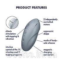 Накладний кліторальний стимулятор з 11 режимами вібрації та 11 режимами постукування Satisfyer Tap & Climax 1 Blue-Grey, фото 2