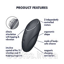 Накладний кліторальний стимулятор з 11 режимами вібрації та 11 режимами постукування Satisfyer Tap & Climax 1 Grey, фото 2