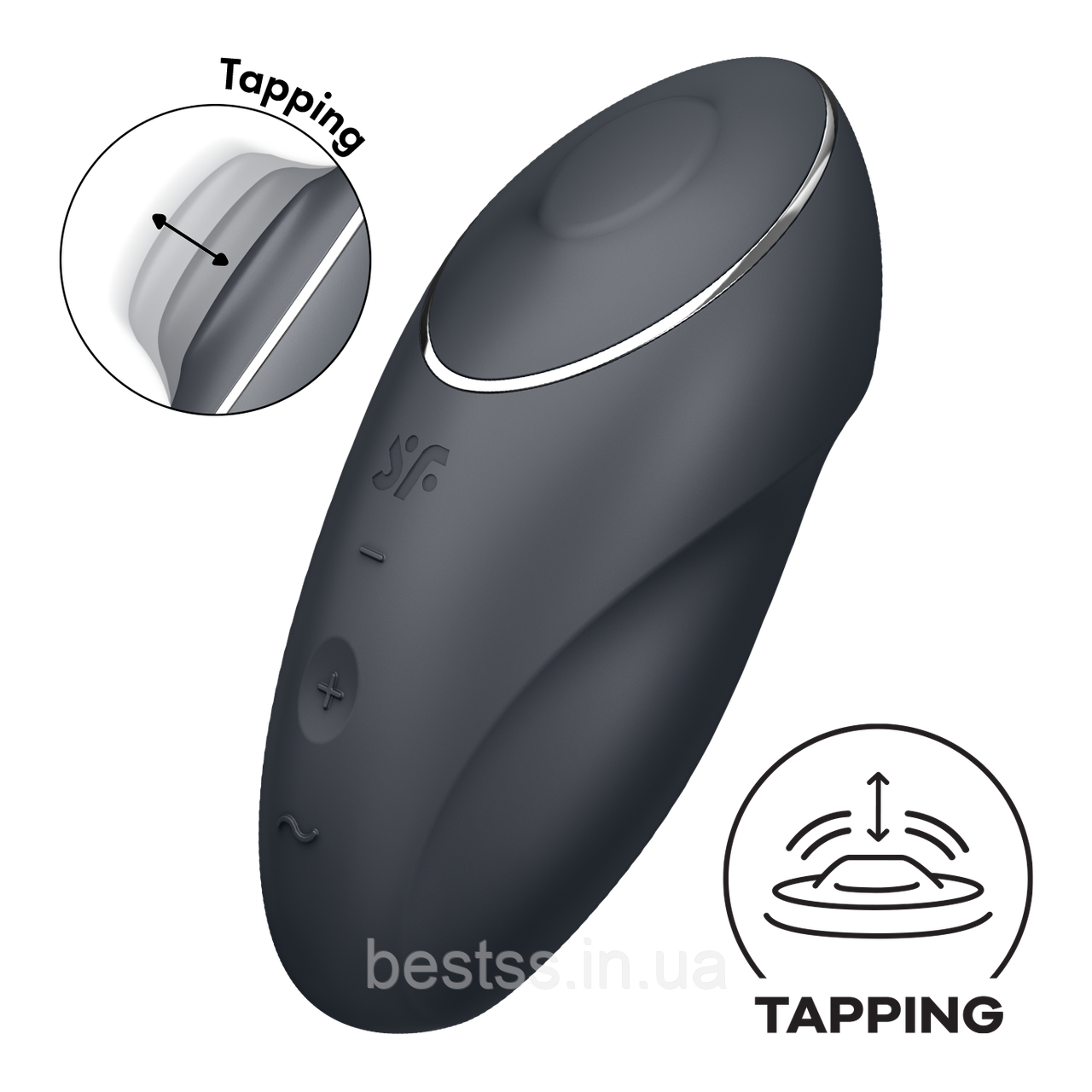 Накладний кліторальний стимулятор з 11 режимами вібрації та 11 режимами постукування Satisfyer Tap & Climax 1 Grey