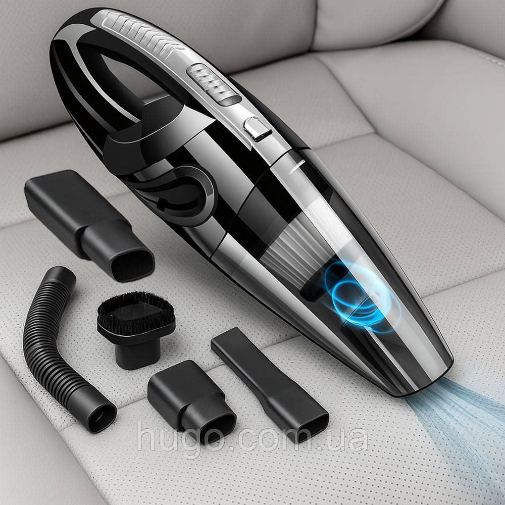 Автомобільний пилосос 120Вт, 2200 мАг + 5 насадок / Бездротовий пилосос в авто / Портативний пилосос, фото 1