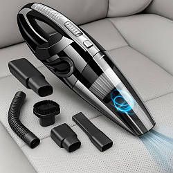 Автомобільний пилосос 120Вт, 2200 мАг + 5 насадок / Бездротовий пилосос в авто / Портативний пилосос