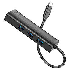 Хаб Type-C Hoco HB42 Easy safety 4в1 Gigabit Ethernet Adapter( USB3.0*3+RJ45), фото 3