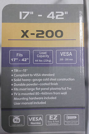 Кріплення настінний для телевізора X-200 (розмір 17"- 42"), фото 2