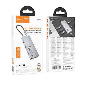 Хаб USB Hoco HB51 Type-C 6-in-1 (HDTV+RJ45-100Mbps+PD+USB3.0*3), фото 1
