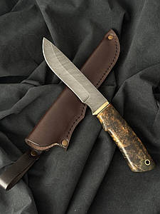 Мисливський ніж ручної роботи Аякс 2, з дамаської сталі та шкіряним чохлом у комплекті, відмінний подарунок чоловікові