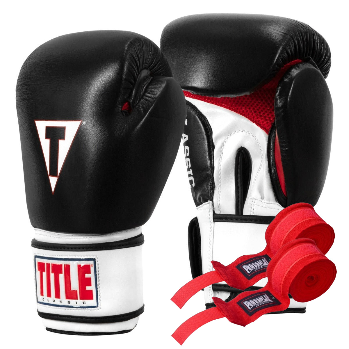 Боксерські рукавиці TITLE Classic Leather 2.0 Black/White/Red L 14 oz (бинти 4м. в комплекті), фото 1