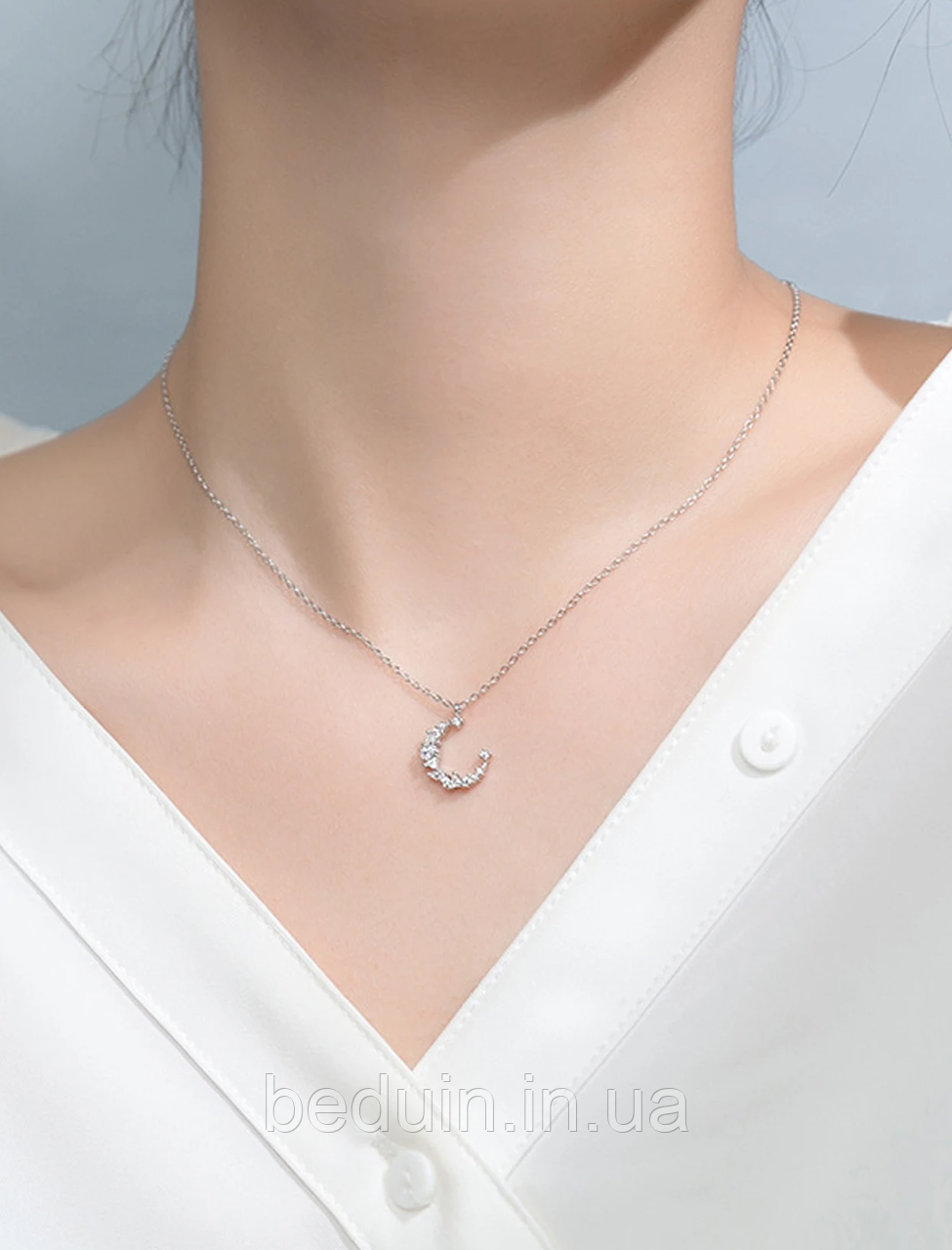 Серебряная подвеска на шею луна, колье "Месяц" из фианитов - серебро 925 пробы EGYPT SILVER