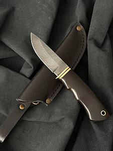 Мисливський ніж нескладний Боров 3 ручної роботи з дамаської сталі 60 HRC, зі шкіряним чохлом в комплекті