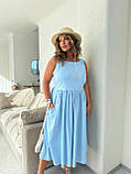 Блакитний літній сарафан із жатого батисту батал, фото 2