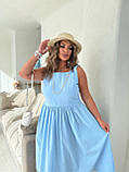 Блакитний літній сарафан із жатого батисту батал, фото 6