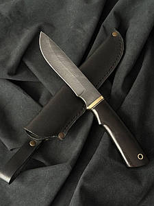 Ніж нескладний мисливський Аякс, ручної роботи з дамаської сталі, зі шкіряним чохлом, чудовий подарунок чоловікові