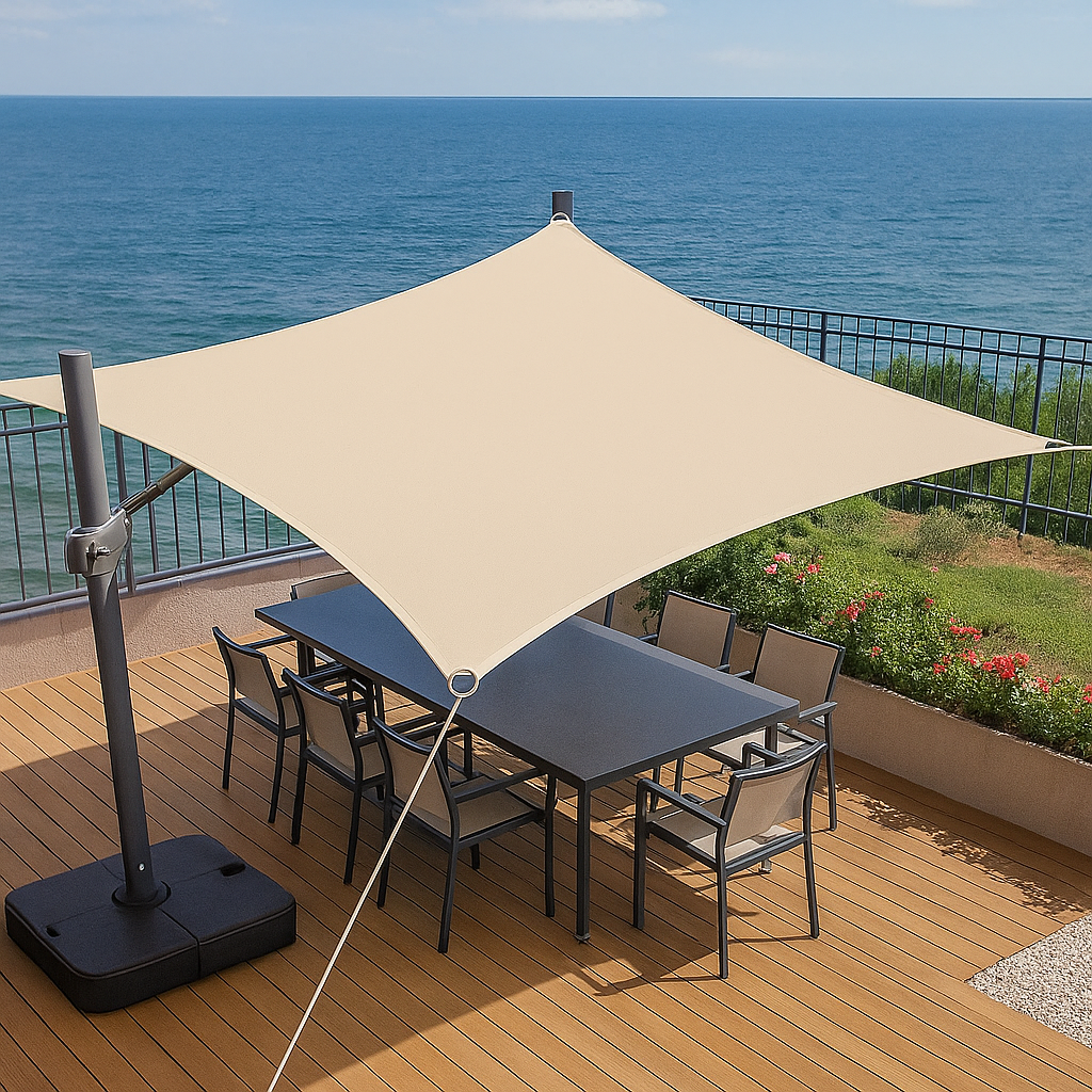 Тент-парус тіньовий 2 х 3 м з сітки бежевий. Затінення 90%. Тент для навісу, тент від сонця -UKMarket-, фото 1