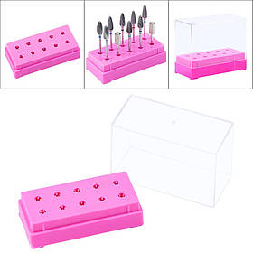 Підставка - контейнер для фрезерних насадок, на 10 клітинок з кришкою  Рожевий