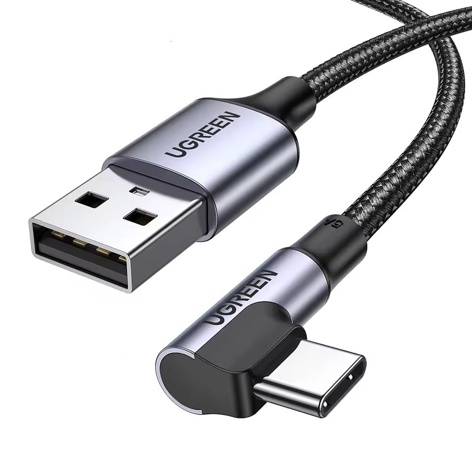 Кутовий кабель USB на Type-C UGREEN US284 Right Angle 3A г-подібний кабель тайп-сі 1 метр (сірий), фото 1