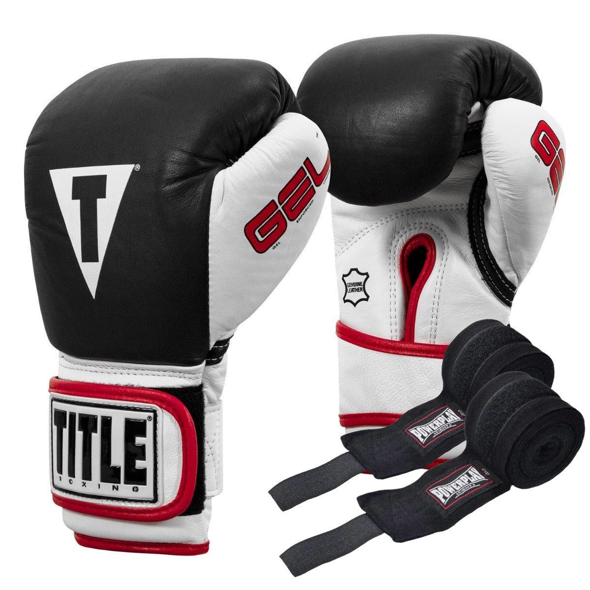 Боксерські рукавиці TITLE Boxing Gel World Black L 14oz (бинти 4м. в комплекті), фото 1