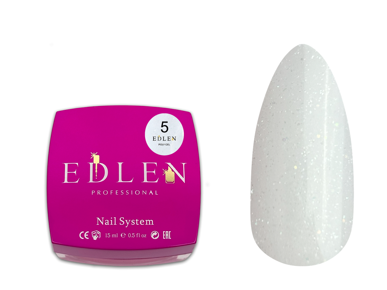 Полігель Edlen Poly gel №5 молочний з золотим шимером, 15 мл, фото 1