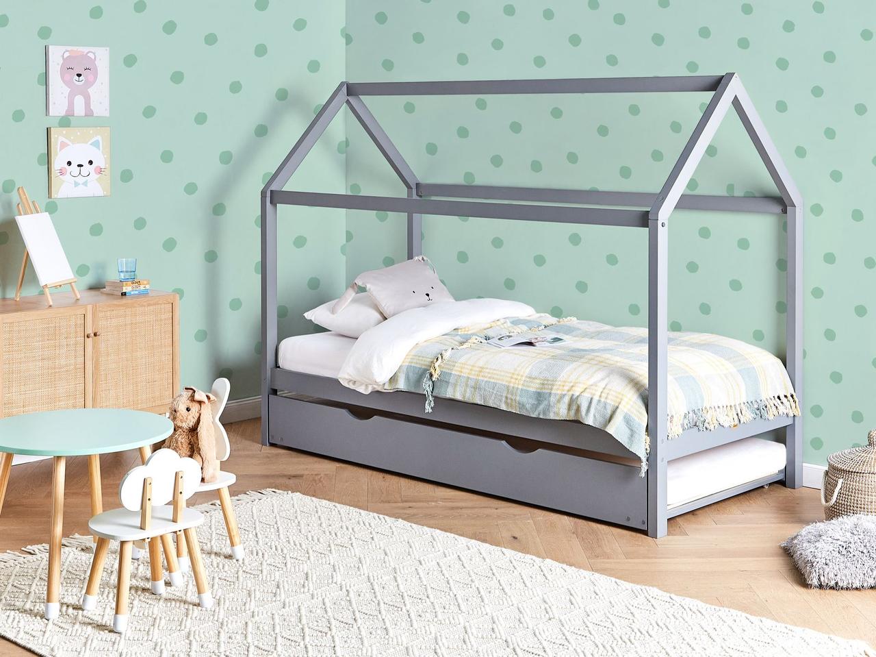 Висувне ліжко із сосни CRILLON 90 x 200 см, колір сірий