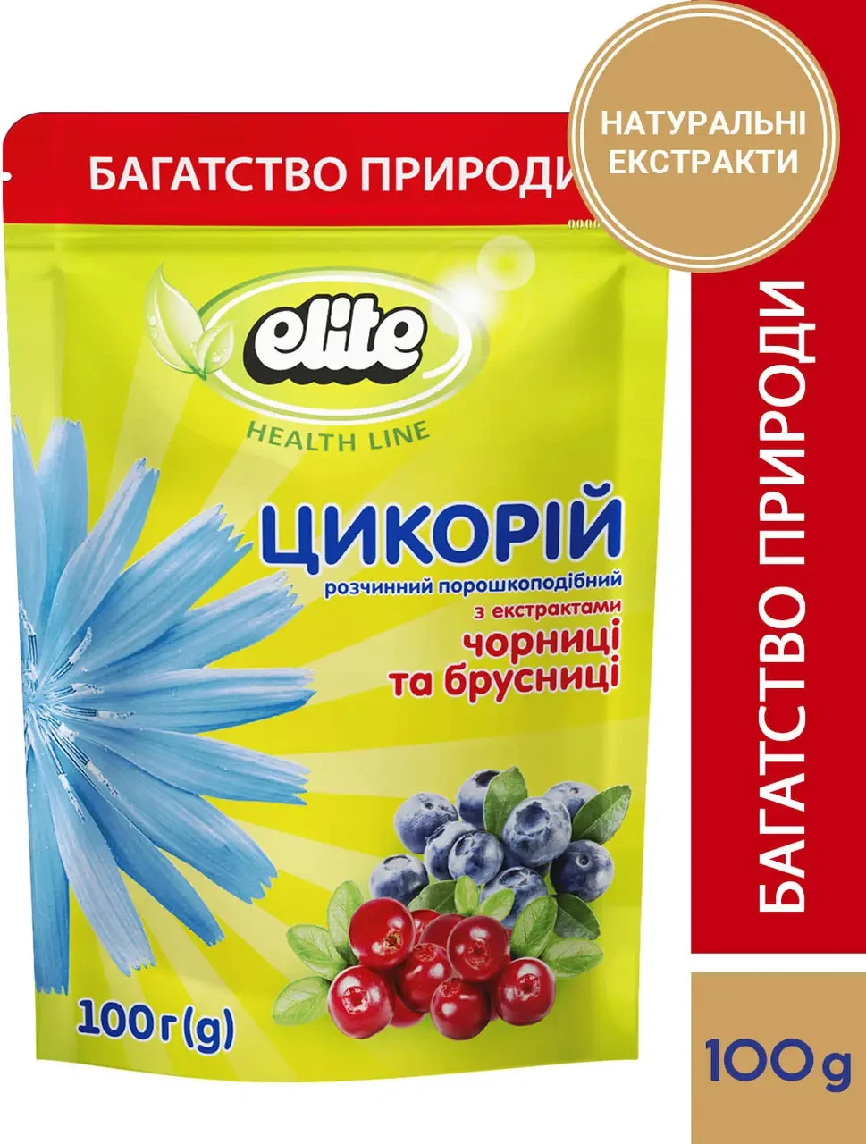 Цикорій розчинний Elite з чорницею та брусницею, пакет, 100г, фото 1
