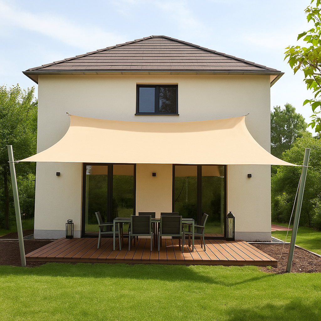 Тент-парус тіньовий 3 х 6 м з оксфорду бежевий. Тінь 95%. Тент для навісу, тент від сонця й дощу -UKMarket-, фото 1