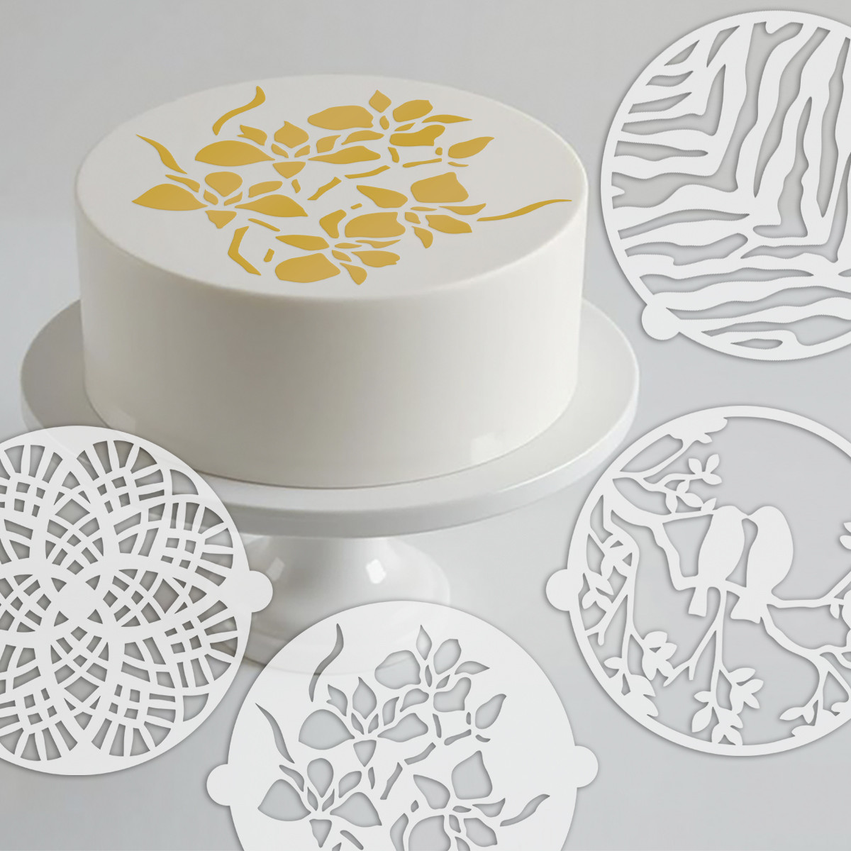 Круглі трафарети набір 4 шт, для тортів 200 мм (420х420) 0,5мм, фото 1