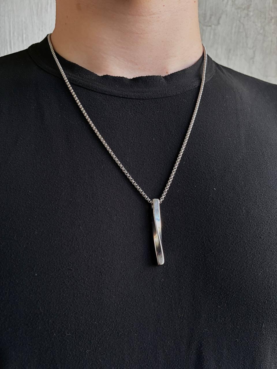 Ланцюжок чоловічий з кулоном колір срібло нержавіюча сталь, фото 1