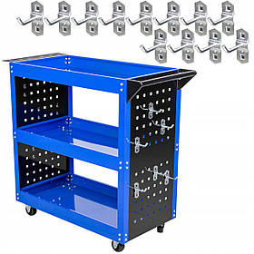 Візок для майстерні / шафа для інструментів - 3 полиці + бічні стінки з гачками Silver S11631