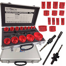 Набір коронок по металу та дереву 17шт. 19-76мм + адаптер bi-metal Silver S12221