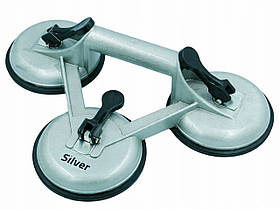 Потрійна алюмінієва присоска для плитки, кахлю, стекла 150кг Silver S11762