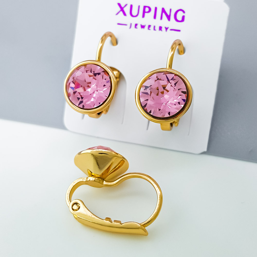 Сережки Ніжно-рожевий Swarovski, медичне золото Xuping, позолота 18K, фото 1