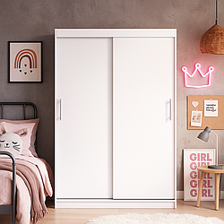 Сучасна біла шафа купе 1 5 метри модерн з полицями та штангою для одягу в спальню ДСП Бруклін Мебель Сервіс