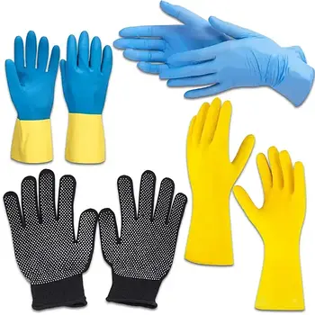 Рукавички гумові, тканинні