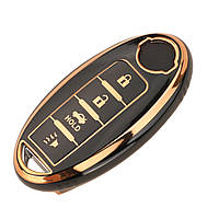 Чохол ключа Nissan, Infiniti чорний + золота окантовка (4 кнопки) TPU