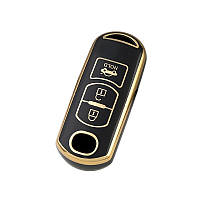 Чохол ключа Mazda чорний + золота окантовка (3 кнопки) TPU