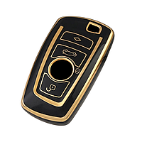 Чохол ключа BMW чорний + золота окантовка (4 кнопки) TPU