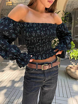 Жіночий топ з мусліну з відкритими плечима та довгими рукавами S–L Чорний