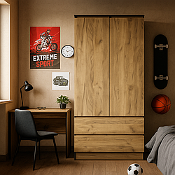 Розпашна шафа 90 см для одягу з двома шухлядами в маленьку дитячу підліткову кімнату Бруклін Мебель Сервіс