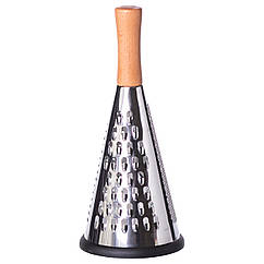 Конусна ручна тристороння терка з нержавіючої сталі з дерев'яною ручкою терка для овочів нековзка Lugi