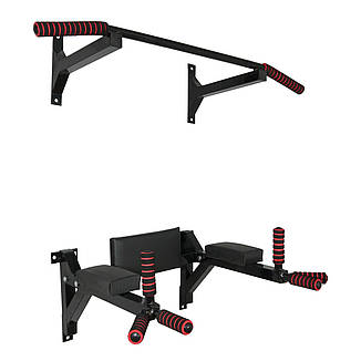 Турнік бруси прес стаціонарний 3 в 1 KZ-551 Спортивні стінки та турніки для дому Чорний, фото 1