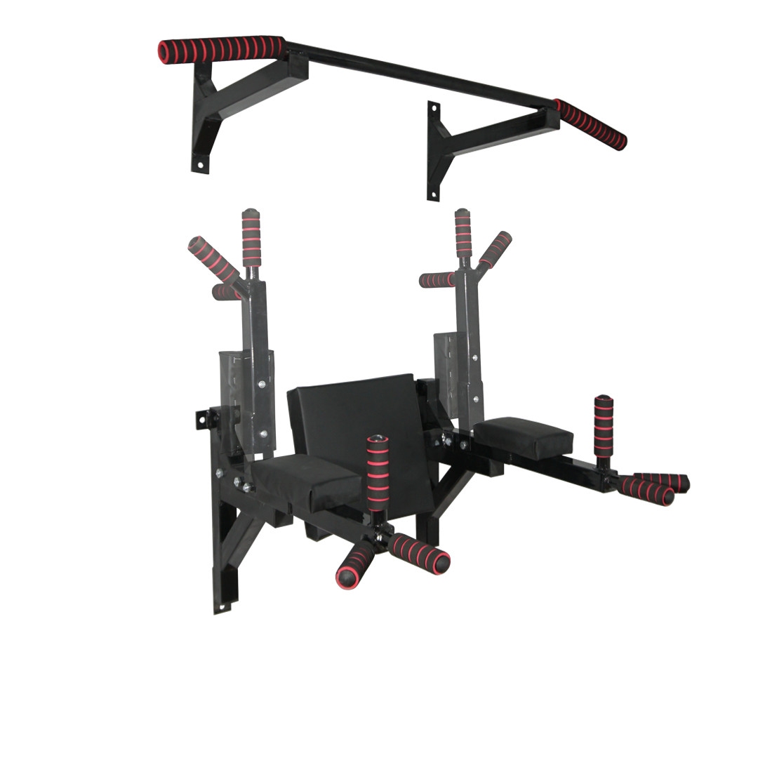 Турнік бруси прес стаціонарний 3 в 1 KZ-555 Спортивні стінки та турніки для дому Чорний