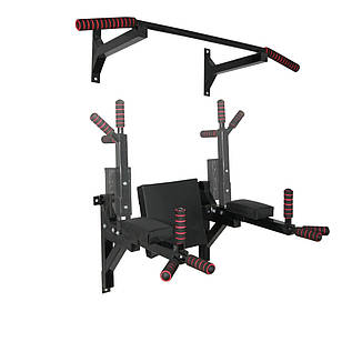 Турнік бруси прес стаціонарний 3 в 1 KZ-555 Спортивні стінки та турніки для дому Чорний, фото 1