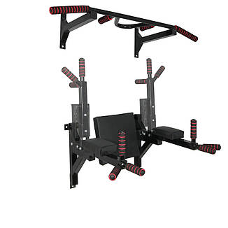 Турнік бруси прес стаціонарний 3 в 1 KZ-556 Спортивні стінки та турніки для дому Чорний, фото 1