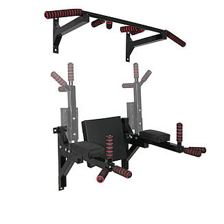 Турнік бруси прес стаціонарний 3 в 1 KZ-557 Спортивні стінки та турніки для дому Чорний, фото 1