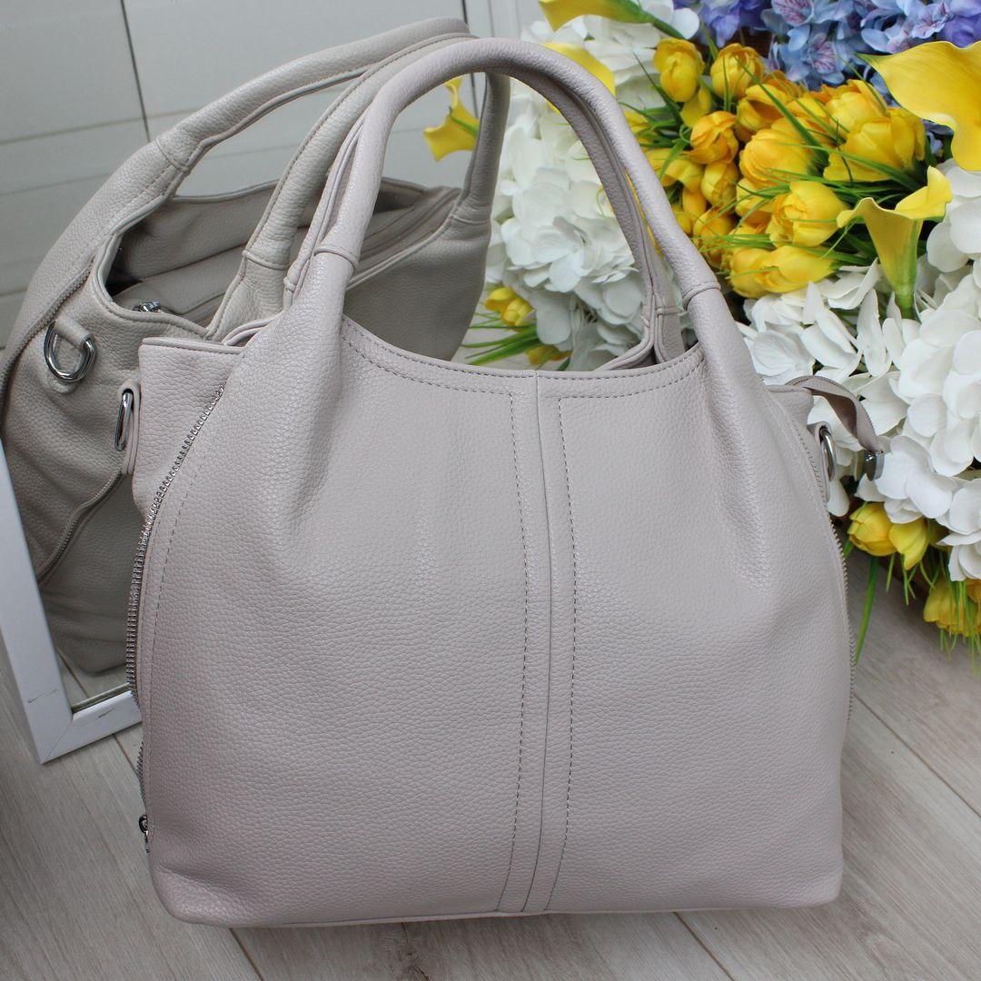 Жіноча сумка-мішок з блискавками з боків містка модна лілова екошкіра, фото 1