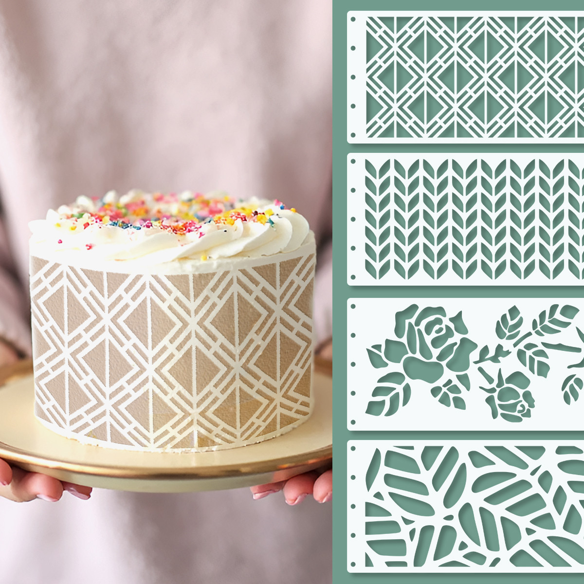 Набір трафаретів для торта 4 шт, бічні 100 мм (440х280) 0,5мм, фото 1