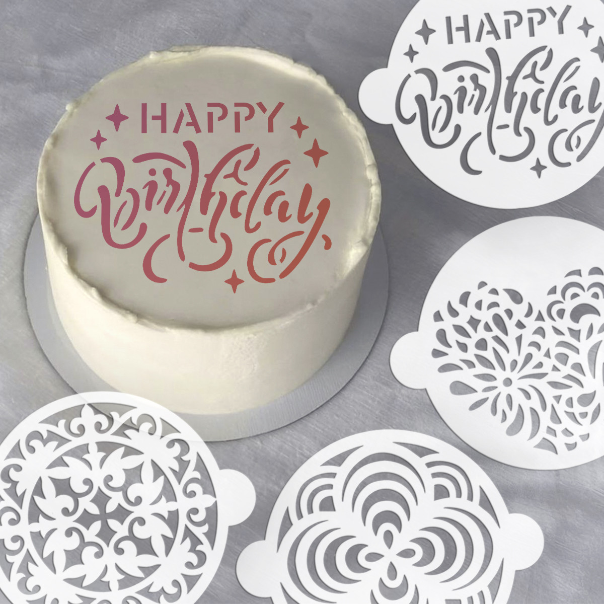 Круглі трафарети набір 4 шт, для тортів Бенто100 мм (420х420) 0,5мм, фото 1