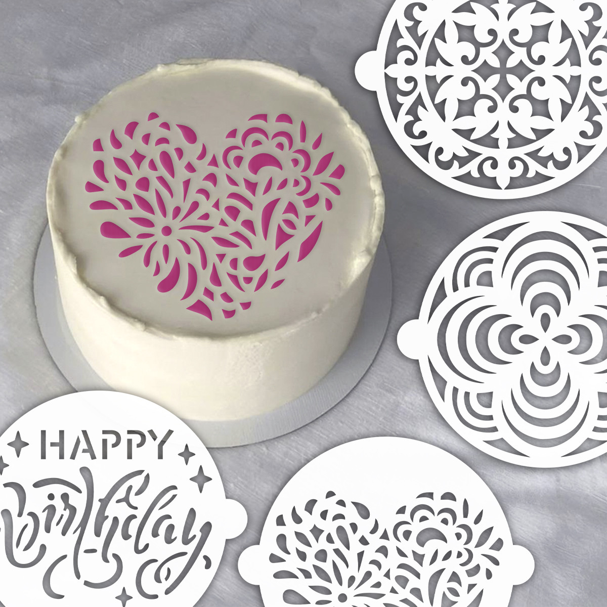 Круглі трафарети набір 4 шт, для тортів 150 мм (320х320) 0,5мм, фото 1