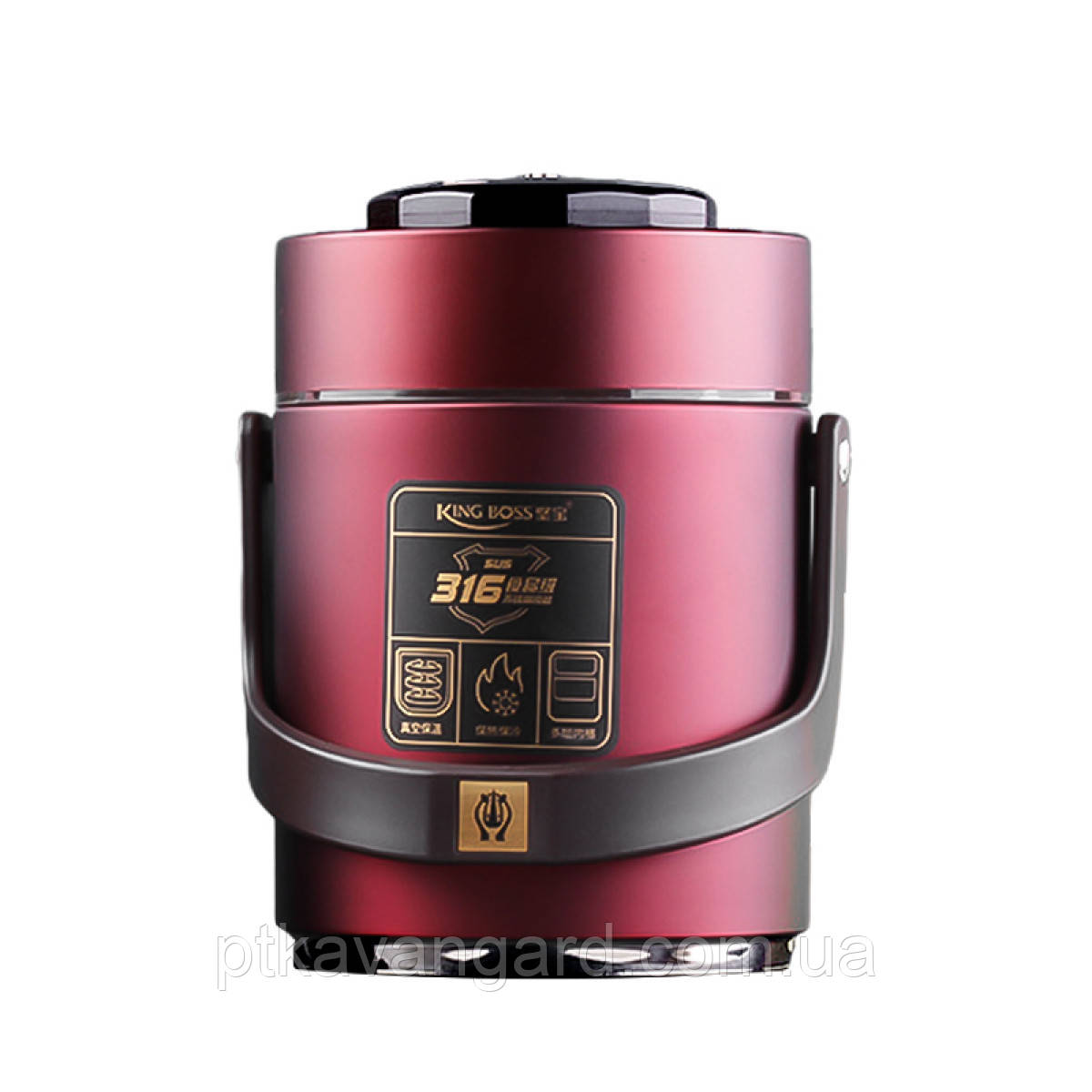 Термос для їжі з 2 контейнерами з нержавіючої сталі на 1.5 літра червоний HP156R, фото 1